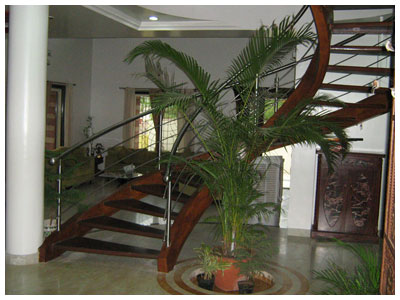 Staircase with stainless steel railings